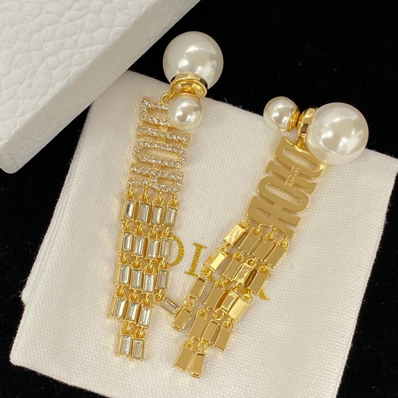 Dior Tribales Earrings Metal with Resin Pearls and DIOR Signatures Enhanced Baguette-cut Crystals Gold - Image 2