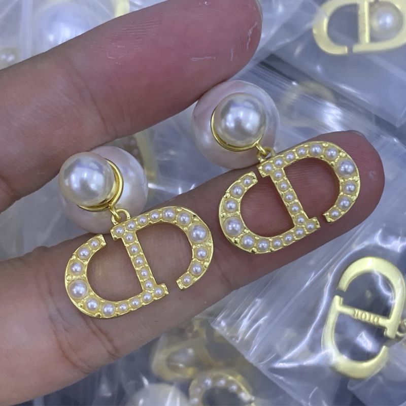 Dior Tribales Earrings Metal with Resin Pearls and CD Charms Embellished Resin Pearls Gold - Image 2