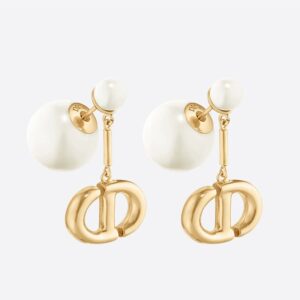 Dior Tribales Earrings Metal With Resin Pearls and CD Navy Drop Signatures Gold