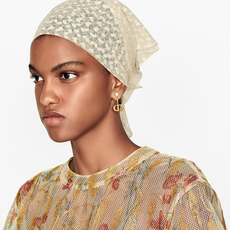 Dior Tribales Earrings Metal With Resin Pearls and CD Navy Drop Signatures Gold - Image 2