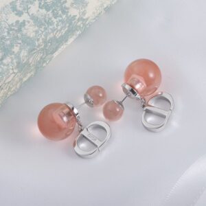 Dior Tribales Earrings Metal with Resin Pearls and CD Signatures Silver/Cherry