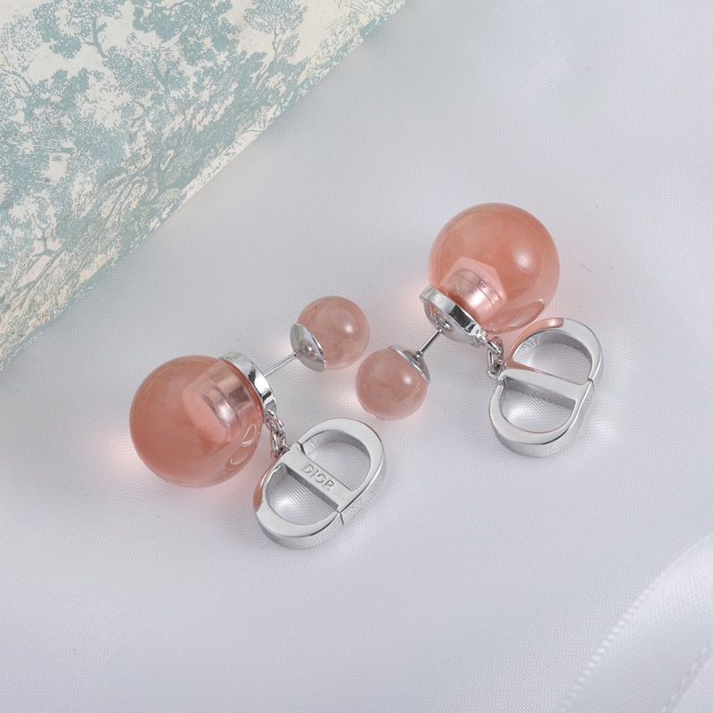 Dior Tribales Earrings Metal with Resin Pearls and CD Signatures Silver/Cherry