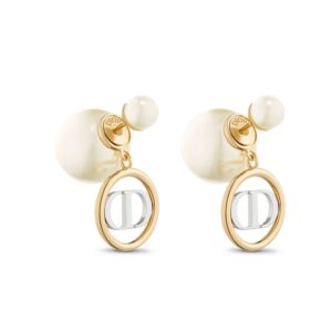 Dior Tribales Earrings Metal with Resin Pearls and CD Circle Signatures Gold/Silver