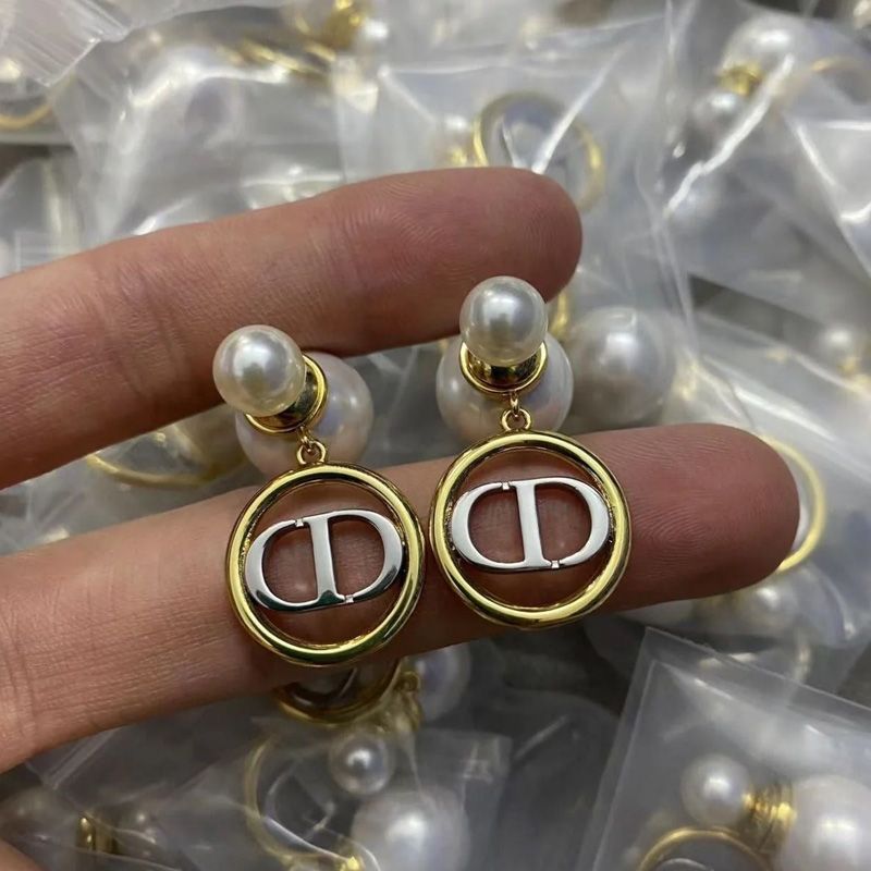 Dior Tribales Earrings Metal with Resin Pearls and CD Circle Signatures Gold/Silver - Image 2