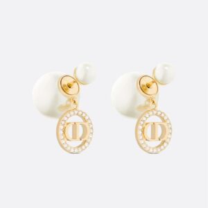 Dior Tribales Earrings Metal with Resin Pearls and CD Circle Signatures Embellished Crystals Gold