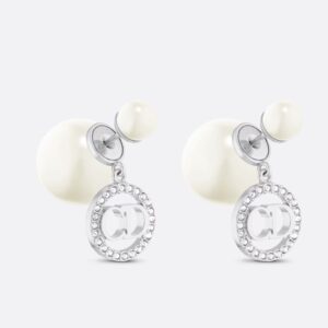 Dior Tribales Earrings Metal with Resin Pearls and CD Circle Signatures Embellished Crystals Silver