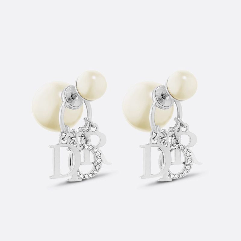 Dior Tribales Earrings Metal with Resin Pearls and Diorevolution Signature Embellished Crystals Silver