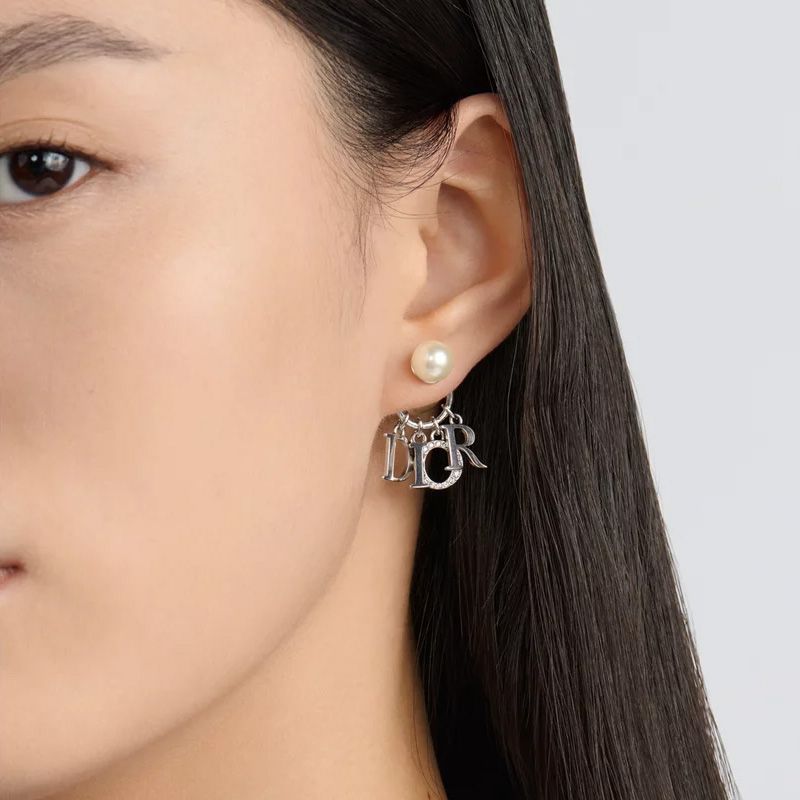 Dior Tribales Earrings Metal with Resin Pearls and Diorevolution Signature Embellished Crystals Silver - Image 2