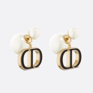 Dior Tribales Earrings Metal with Resin Pearls and Petit CD Signatures Embellished Lacquer Gold/Black