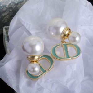Dior Tribales Earrings Metal with Resin Pearls and Petit CD Signatures Embellished Lacquer Gold/Green