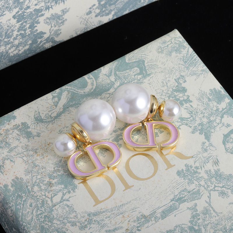 Dior Tribales Earrings Metal with Resin Pearls and Petit CD Signatures Embellished Lacquer Gold/Purple - Image 2