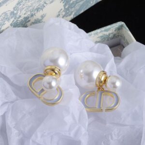 Dior Tribales Earrings Metal with Resin Pearls and Petit CD Signatures Embellished Lacquer Gold/White