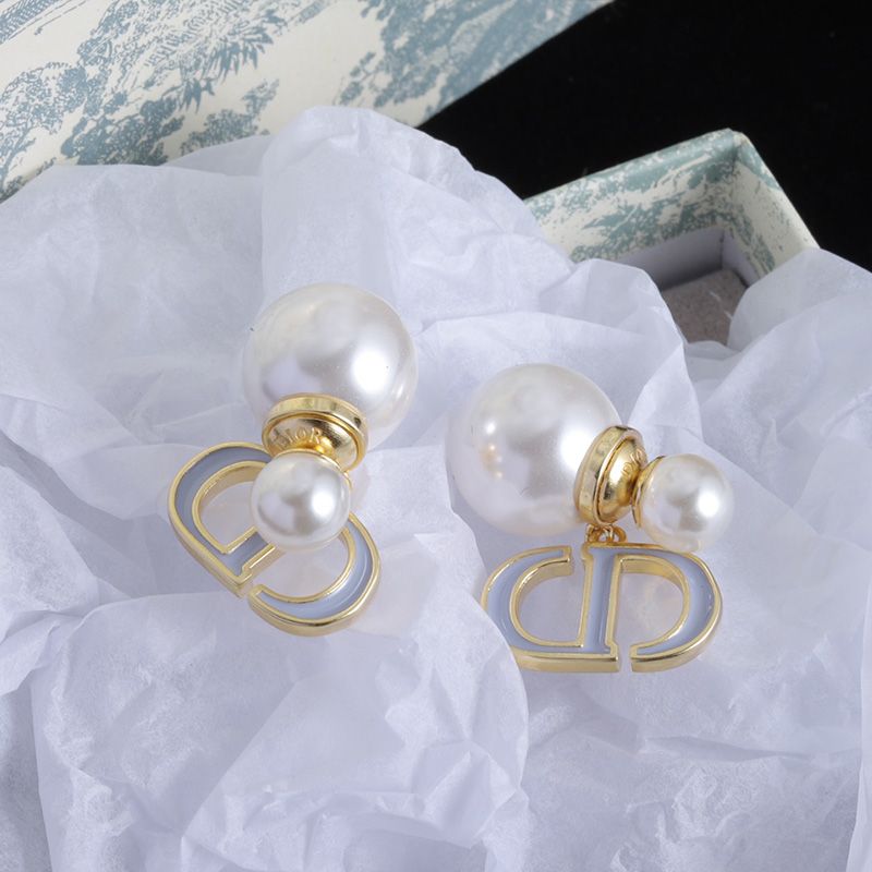 Dior Tribales Earrings Metal with Resin Pearls and Petit CD Signatures Embellished Lacquer Gold/White