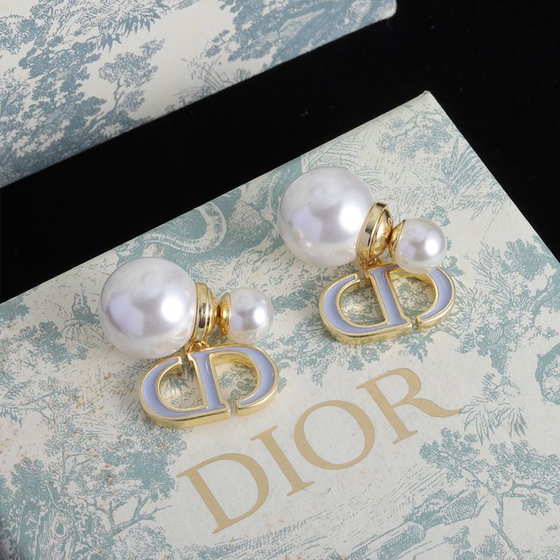 Dior Tribales Earrings Metal with Resin Pearls and Petit CD Signatures Embellished Lacquer Gold/White - Image 2