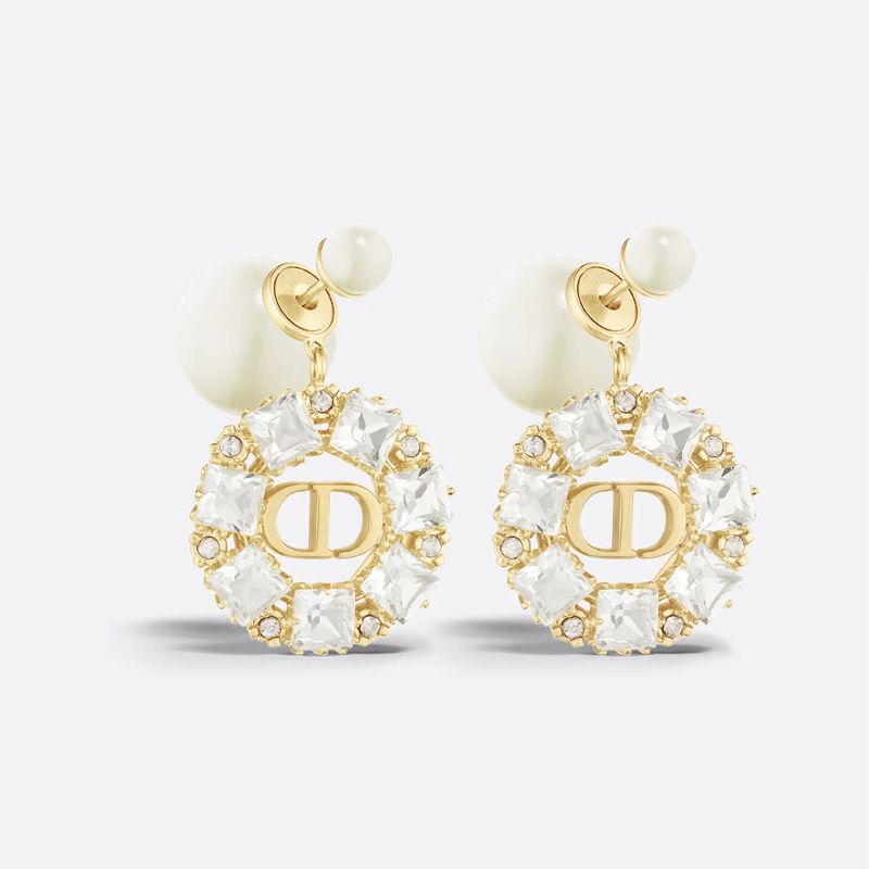 Dior Tribales Earrings Metal with Resin Pearls and Petit CD Encircled Faceted Crystals Gold