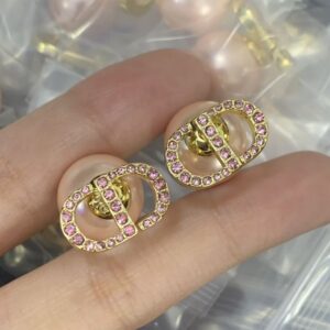 Dior Tribales CD Earrings Metal with Resin Pearls and Petit CD Embellished Crystals Gold/Pink
