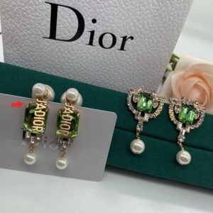Dior Tribales Earrings Antique Metal with Resin Pearls, J'Adior Signatures and Crystals Signatures Gold/Green