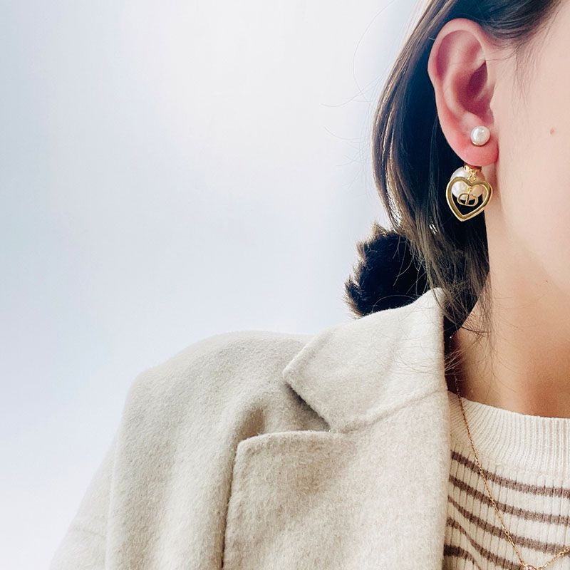 Dior Tribales Earrings Metal with Resin Pearls and Heart Charms Embellished Pearl and CD signature Gold - Image 2