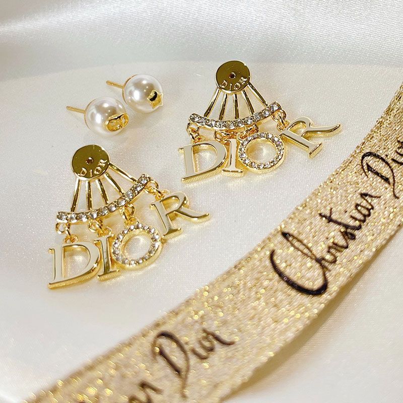 Diorevolution Fan Earrings Metal with Resin Pearls and Crystals Gold - Image 3