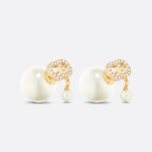 Dior Tribales CD Earrings Metal with Resin Pearls and Clair D Lune Embellished Crystals and Dangling Resin Pearls Gold