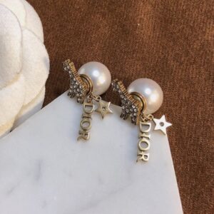 Dior Tribales Giraffe Earrings Metal with Resin Pearls, Star and DIOR Charms Gold