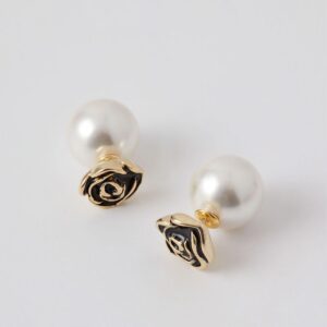 Dior Tribales Rose Earrings Antique Metal with Resin Pearls Gold