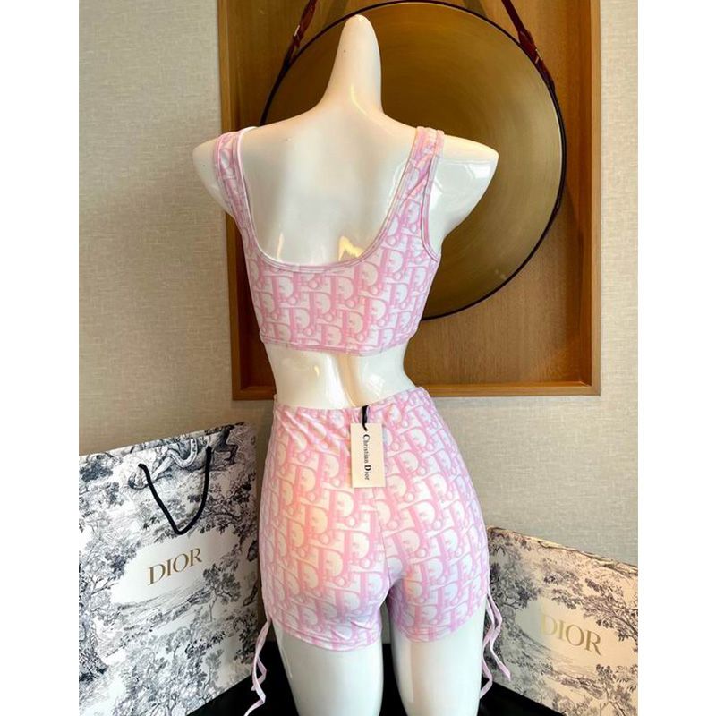 Dior High Waisted Bandeau Bikini Women Oblique Motif Lycra Pink - Image 2