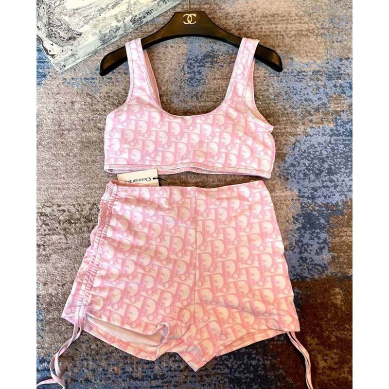 Dior High Waisted Bandeau Bikini Women Oblique Motif Lycra Pink - Image 3