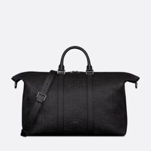Dior Weekender 40 Bag In Dior Signature Grained Calfskin Black