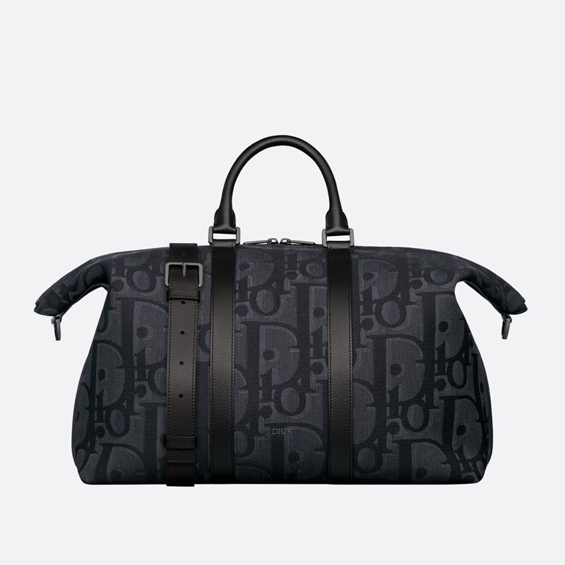 Dior Weekender 40 Bag In Maxi Oblique Motif Canvas Black