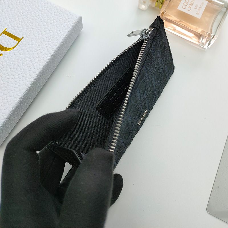 Dior Zipped Card Holder Oblique Motif Canvas Calfskin Black - Image 3
