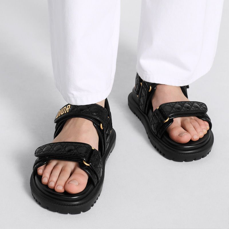 DiorAct Sandals Women Quilted Cannage Calfskin Black - Image 4