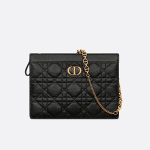 Dior Caro Every Dior Pouch In Supple Cannage Calfskin Black