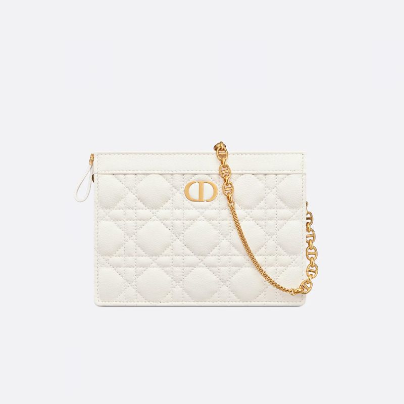 Dior Caro Every Dior Pouch In Supple Cannage Calfskin White