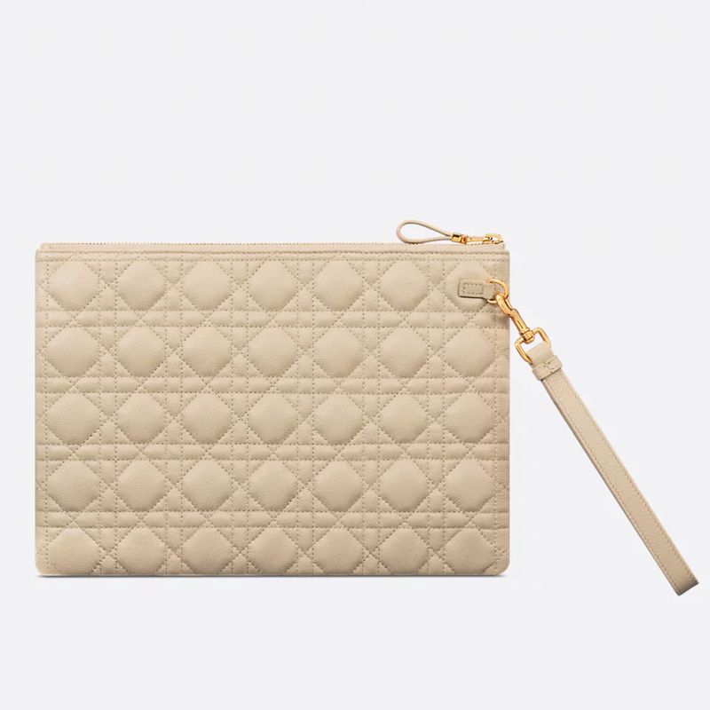 Large Dior Caro Daily Pouch In Supple Cannage Calfskin Apricot - Image 2