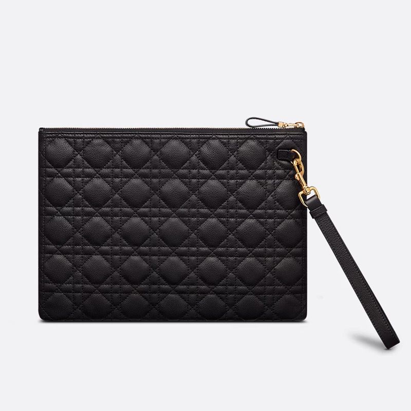 Large Dior Caro Daily Pouch In Supple Cannage Calfskin Black - Image 2