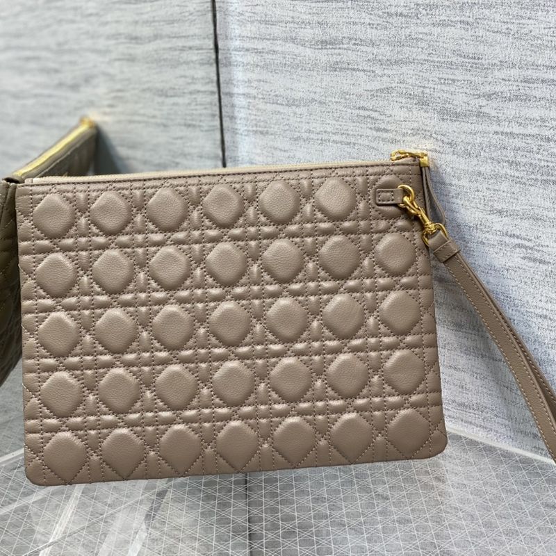 Large Dior Caro Daily Pouch In Supple Cannage Calfskin Taupe - Image 2