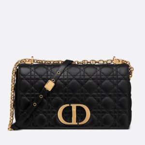 Large Dior Caro Bag In Supple Cannage Calfskin Black