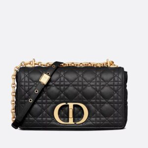 Medium Dior Caro Bag In Supple Cannage Calfskin Black