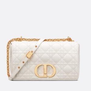 Medium Dior Caro Bag In Supple Cannage Calfskin White