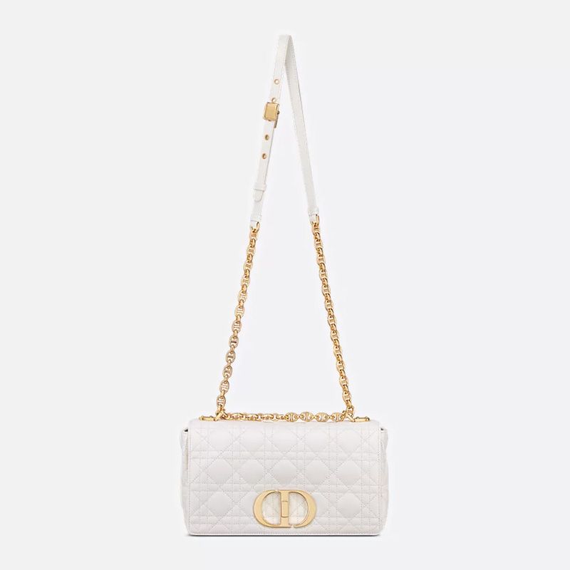 Medium Dior Caro Bag In Supple Cannage Calfskin White - Image 5