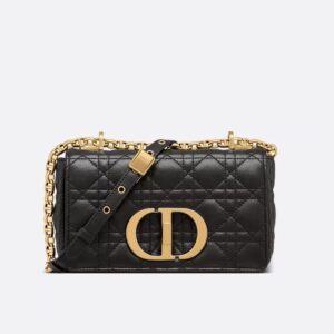 Small Dior Caro Bag In Supple Cannage Calfskin Black