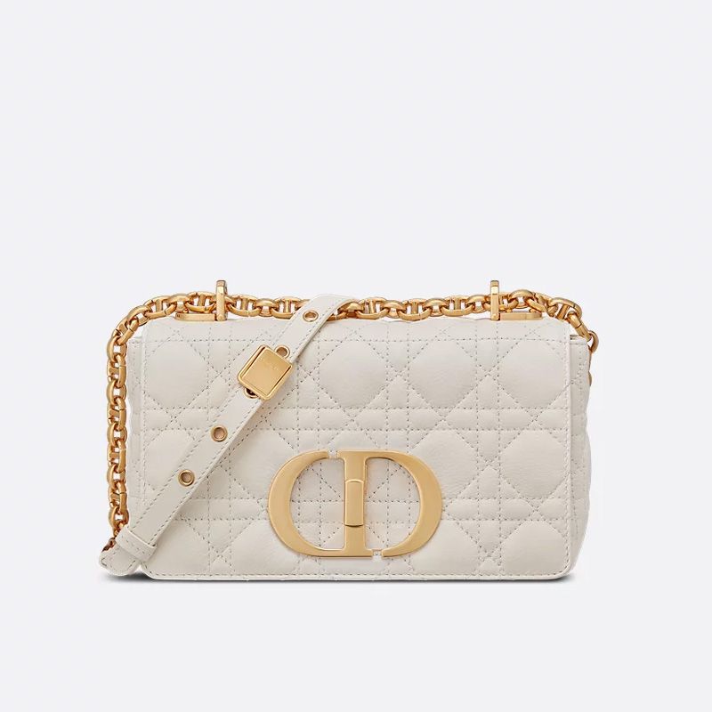 Small Dior Caro Bag In Supple Cannage Calfskin White