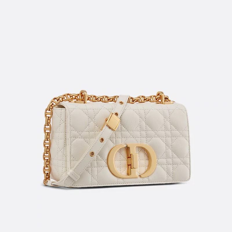 Small Dior Caro Bag In Supple Cannage Calfskin White - Image 2