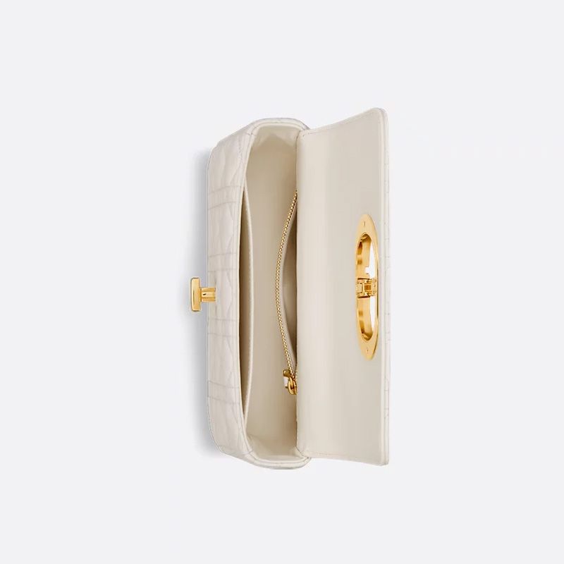 Small Dior Caro Bag In Supple Cannage Calfskin White - Image 4