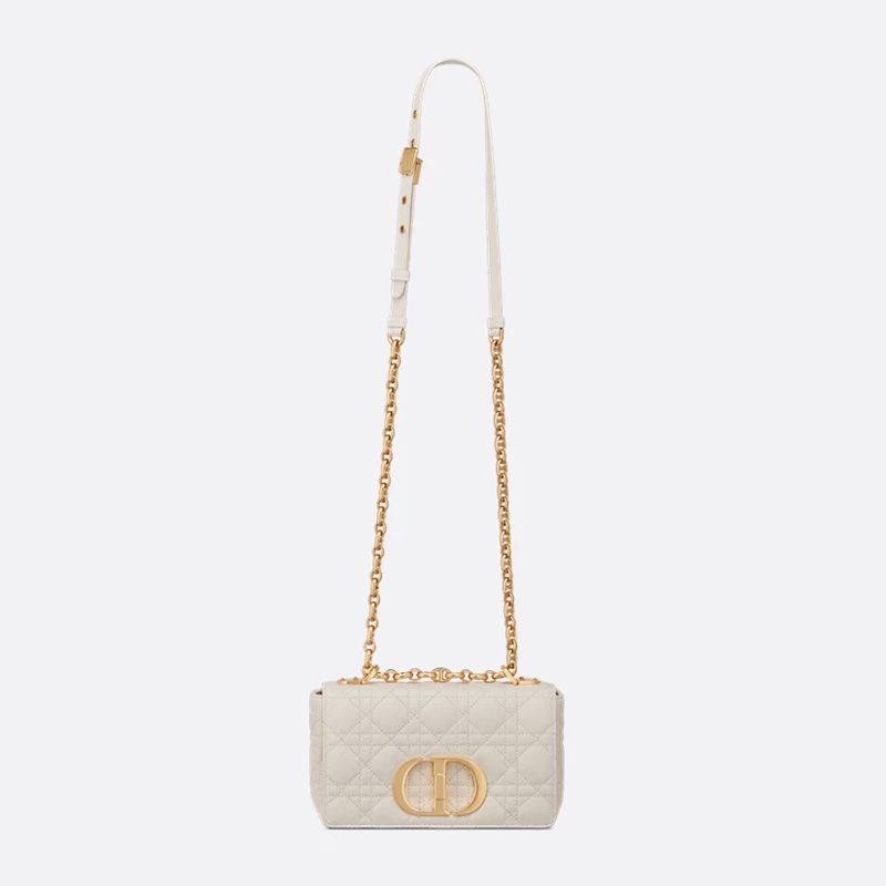 Small Dior Caro Bag In Supple Cannage Calfskin White - Image 5