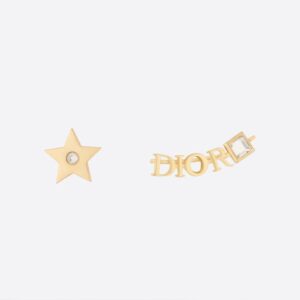 Diorevolution Asymmetric Earrings Metal with Star and Crystal Gold