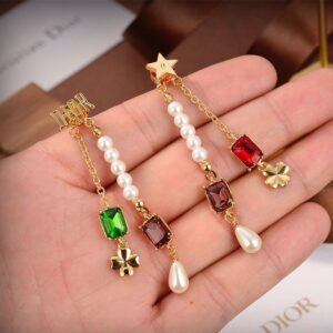 Diorevolution Asymmetric Earrings Metal with Multi Charm Chains Gold