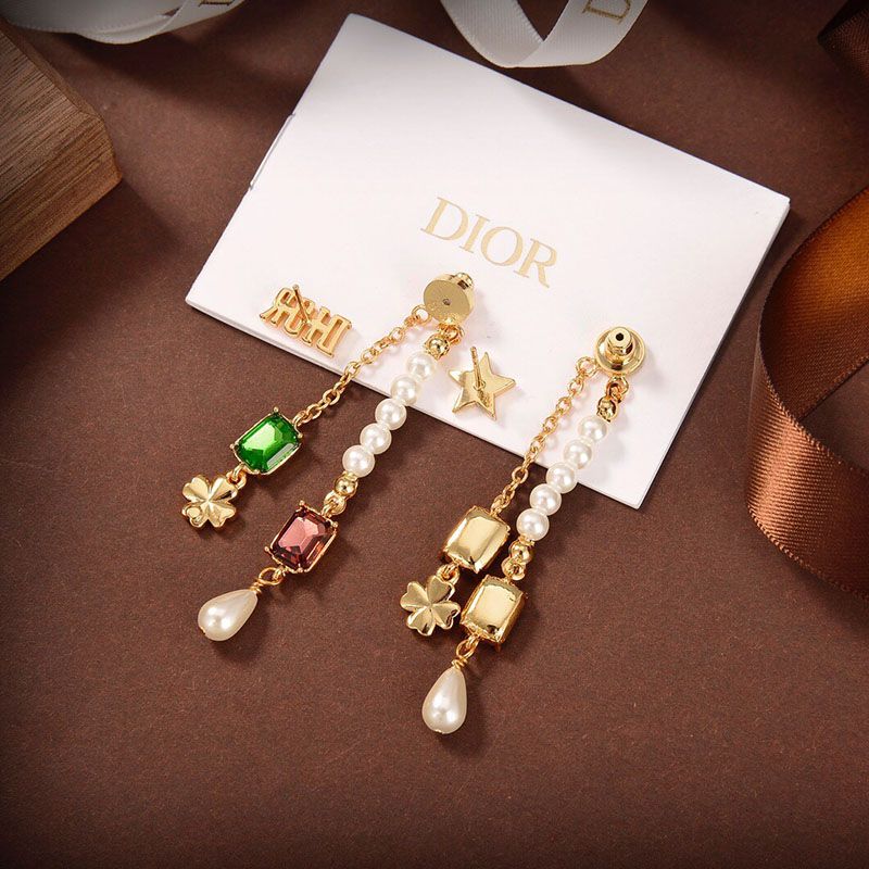 Diorevolution Asymmetric Earrings Metal with Multi Charm Chains Gold - Image 3