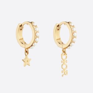 Diorevolution Earrings Metal with Resin Pearls, DIOR and Star Charms Gold